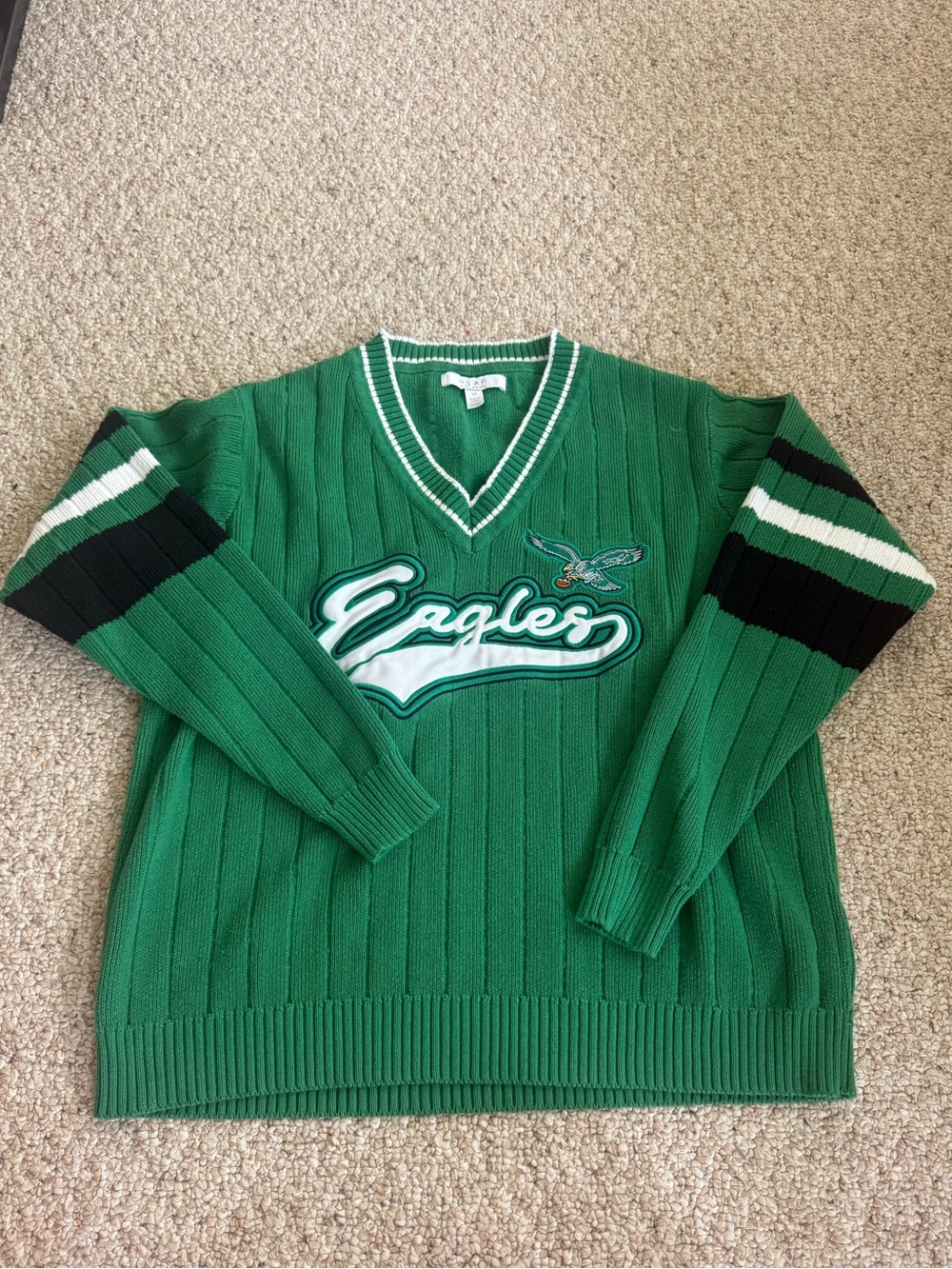 WEAR by Erin Andrews Kelly Green Philadelphia Eagles V-Neck Sweater Size Small
